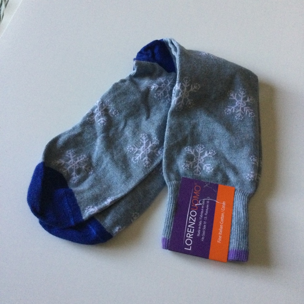 LORENZO UOMO MENS COTTON BLEND SOCKS SNOWFLAKE PATTERN PALE BLUE OS NWT